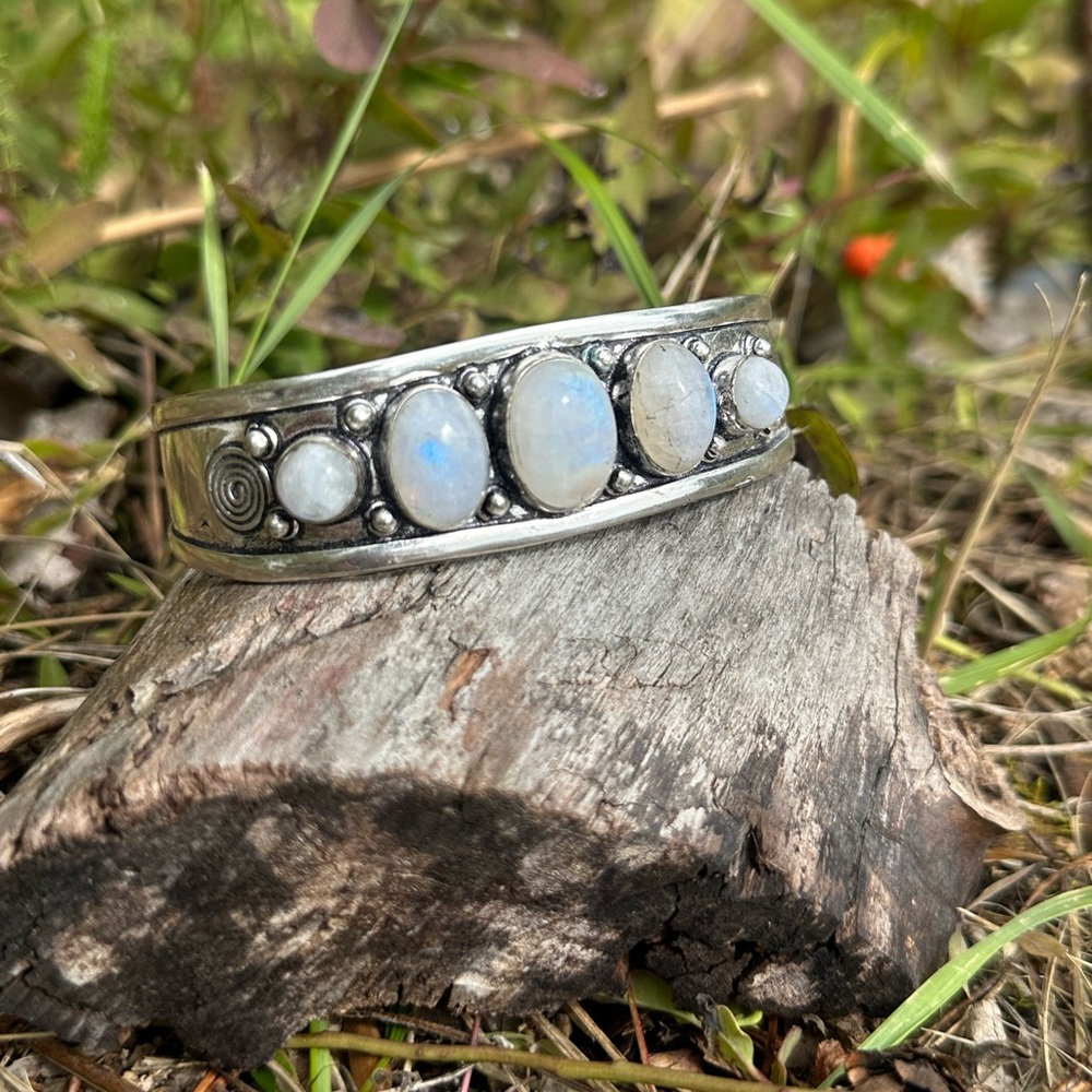 C Sterling Silver Plated Moonstone Bangle